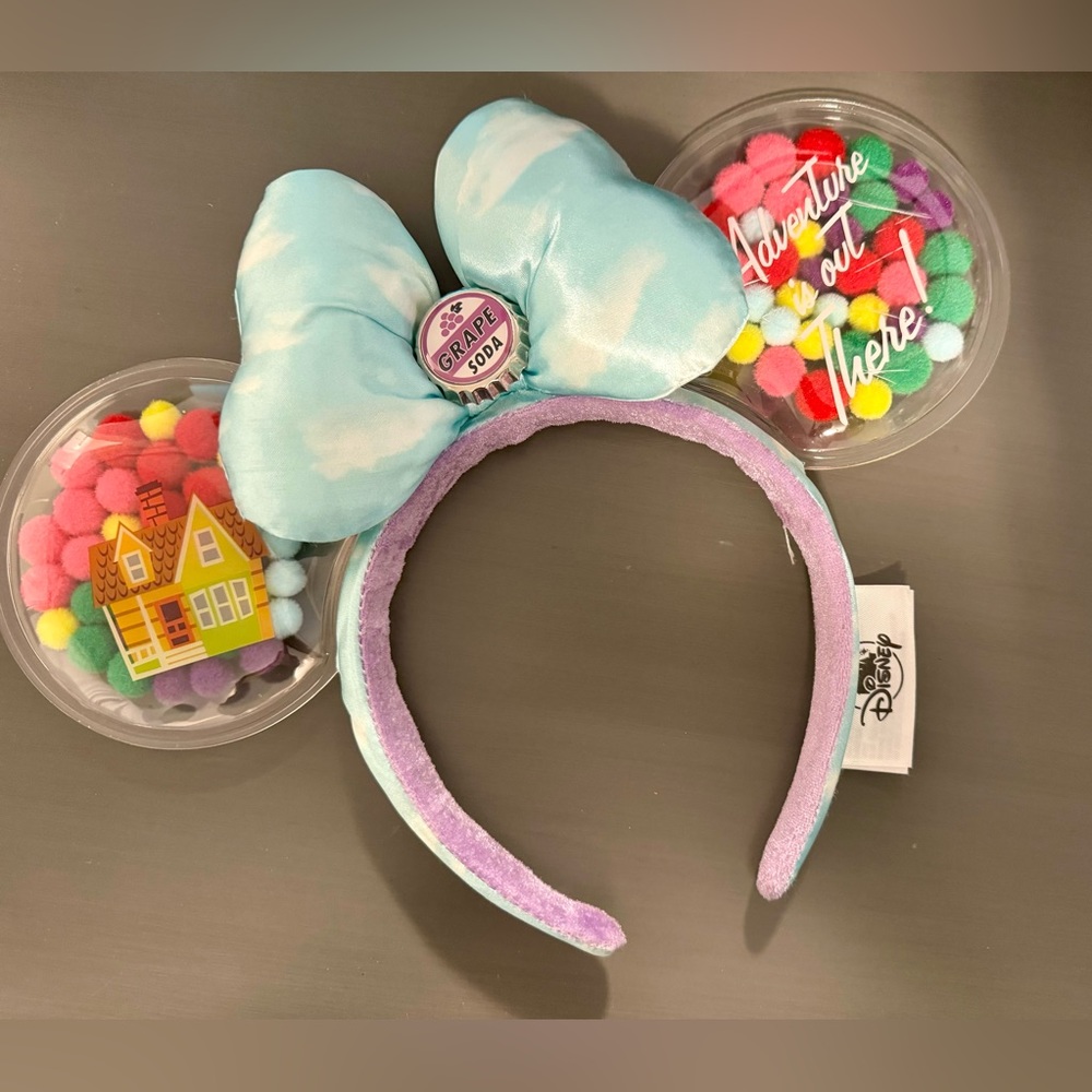 Disney Parks Pixar UP Minnie Mickey Mouse Ears Headband Grape Soda Balloons